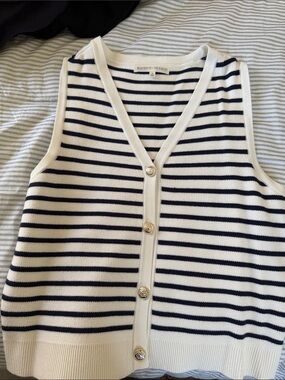 Navy and White Striped Sweater Vest